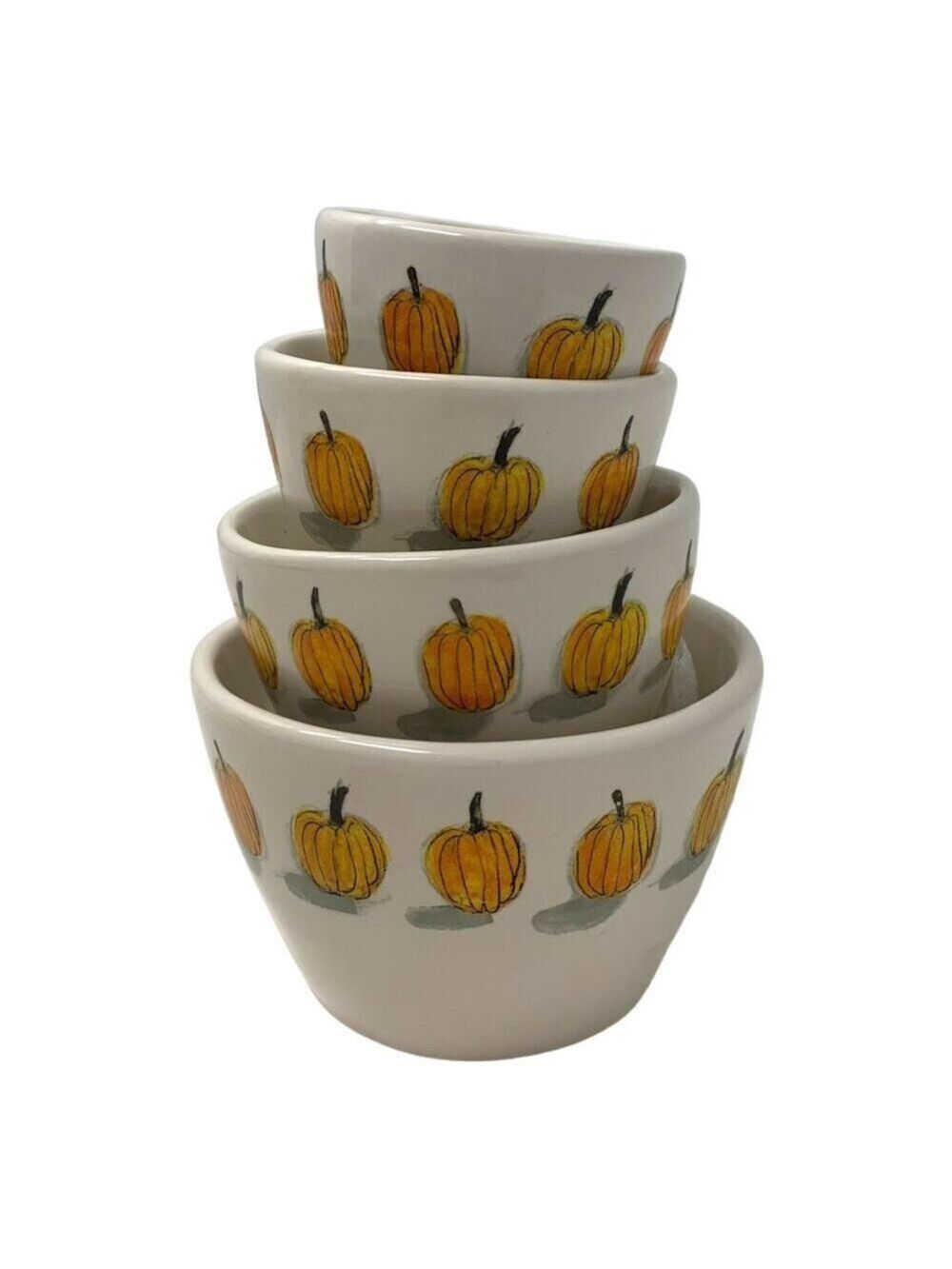 Rae Dunn Measuring Cups Pumpkin Farmhouse Watercolor Ceramic Orange Autumn White